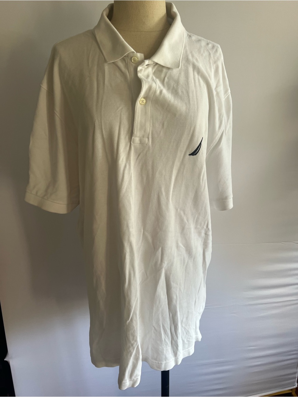 Nautica White Polo with Navy Sail Emblem 0070